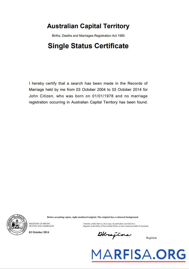 Blank Australia Australian Capital Territory divorce certificate template in Word